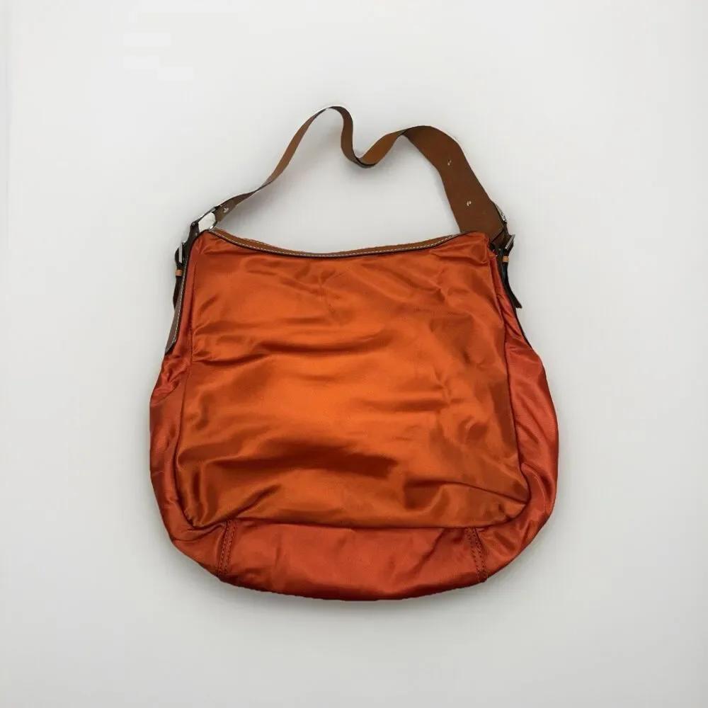 Ralph Lauren equestrian Burnt Orange Purse Hobo Leather Strap Silver Hardware